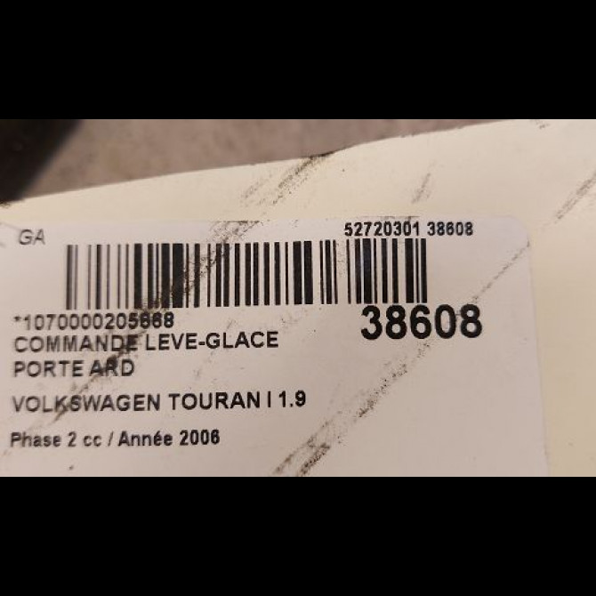 Commande leve-glace porte arrière droite occasion VOLKSWAGEN TOURAN I Phase 2 11-2006->09-2010 1.9 TDI 105ch 7L6959855BREH 2