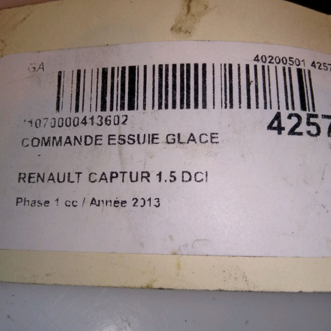 Commande essuie glace occasion RENAULT CAPTUR Phase 1 02-2013->... 1.5 DCI 90ch 8201168016 5