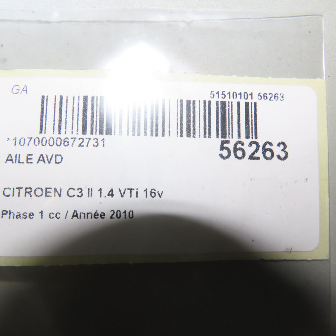 Aile avant droite occasion CITROEN C3 II Phase 1 11-2009->02-2013 1.4 VTi 16v 95ch 7841Z7 5