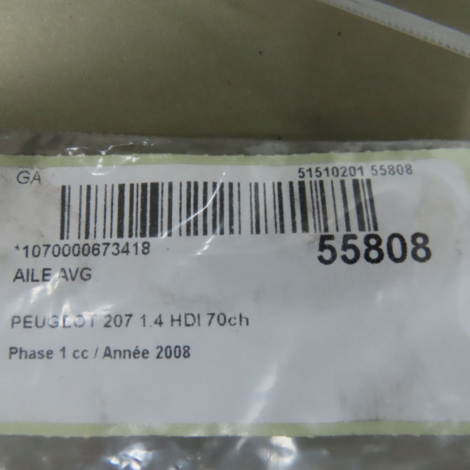 Aile avant gauche occasion PEUGEOT 207 Phase 1 04-2006->06-2013 1.4 HDI 70ch 7840R9 4