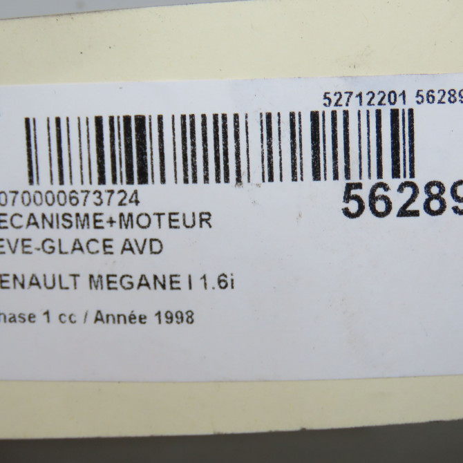 Mecanisme + moteur lève-glace avant droit occasion RENAULT MEGANE I Phase 1 11-1995->03-1999 1.6i 8200038152 5