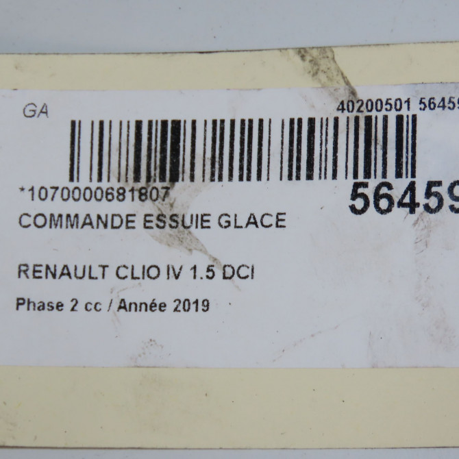 Commande essuie glace occasion RENAULT CLIO IV Phase 2 08-2016->... 1.5 DCI 90ch 8201168016 6
