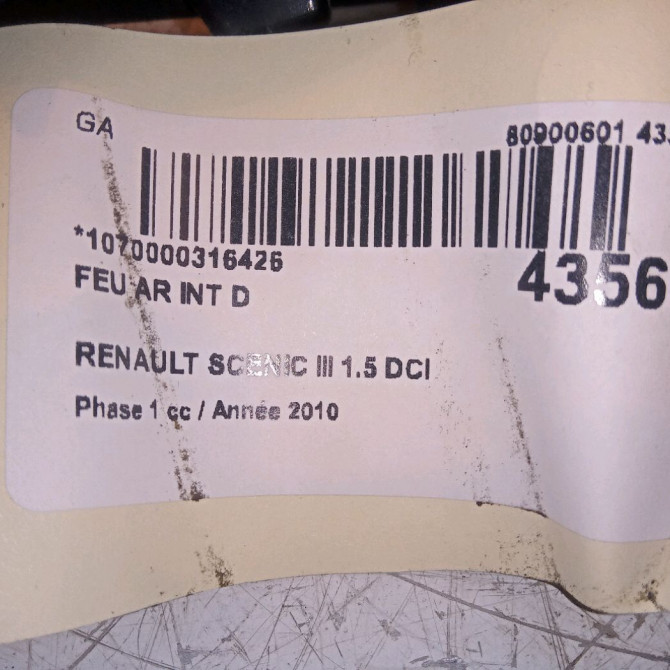 Feu arrière intérieur droit occasion RENAULT SCENIC III Phase 1 04-2009->11-2011 1.5 DCI 110ch 265500018R 4