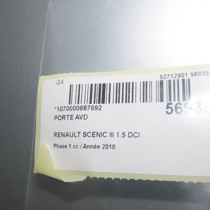 Porte avant droite occasion RENAULT SCENIC III Phase 1 04-2009->11-2011 1.5 DCI 105ch 801008349R 4