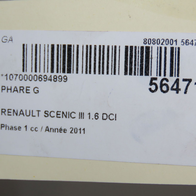 Phare gauche occasion RENAULT SCENIC III Phase 1 04-2009->11-2011 1.6 DCI 130ch 260606760R 7