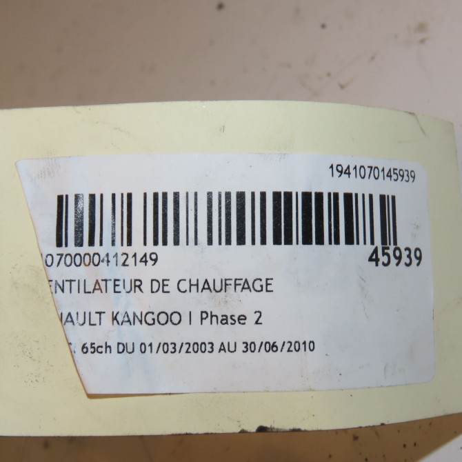 Ventilateur de chauffage occasion RENAULT KANGOO I Phase 2 03-2003->06-2010 1.5 DCI 65ch 7701050894 3