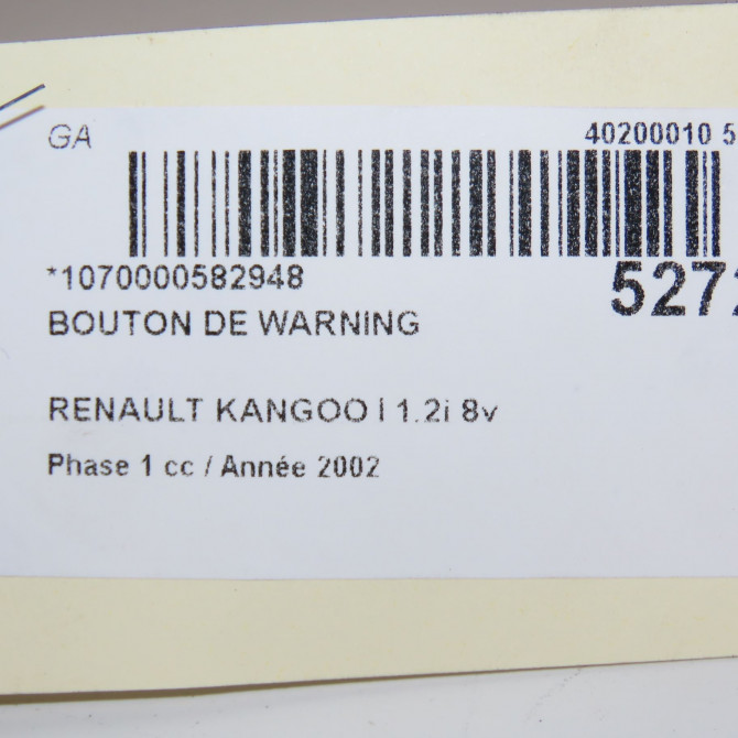 Bouton de warning occasion RENAULT KANGOO I Phase 1 09-1997->06-2003 1.2i 8v 60ch 252900266R 5