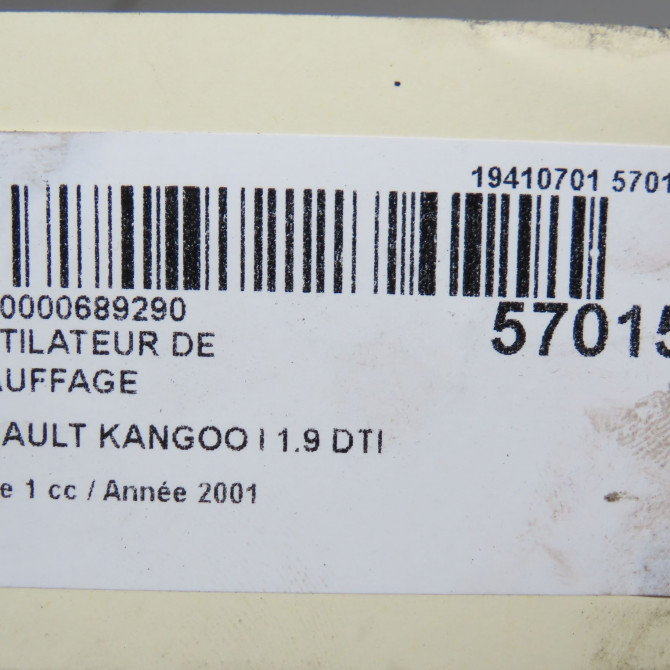 Ventilateur de chauffage occasion RENAULT KANGOO I Phase 1 09-1997->06-2003 1.9 DTI 8v 80ch 7701050894 5