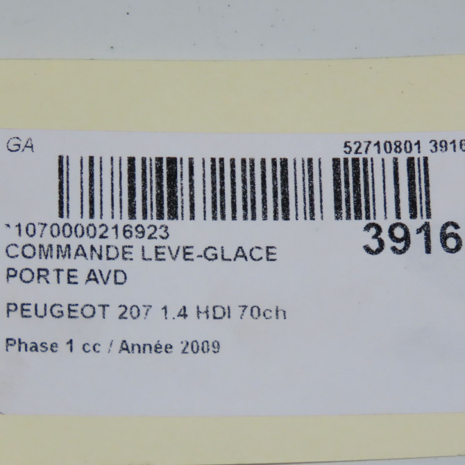 Commande lève-glace porte avant droite occasion PEUGEOT 207 Phase 1 04-2006->06-2013 1.4 HDI 70ch 6554QP 5