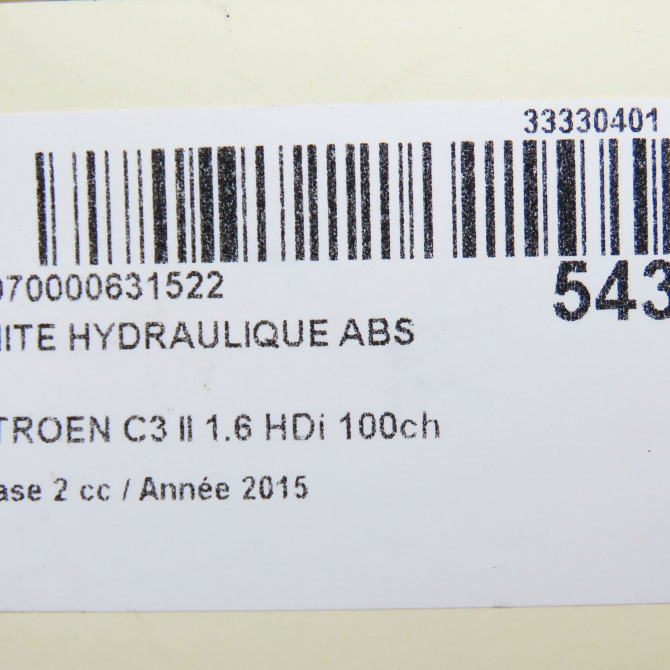 Unité hydraulique ABS occasion CITROEN C3 II Phase 2 03-2013->12-2016 1.6 HDi 100ch 1616763680 6