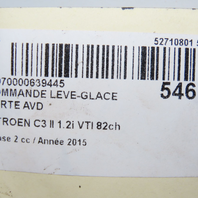 Commande lève-glace porte avant droite occasion CITROEN C3 II Phase 2 03-2013->12-2016 1.2i VTI 82ch 98012512XT 5