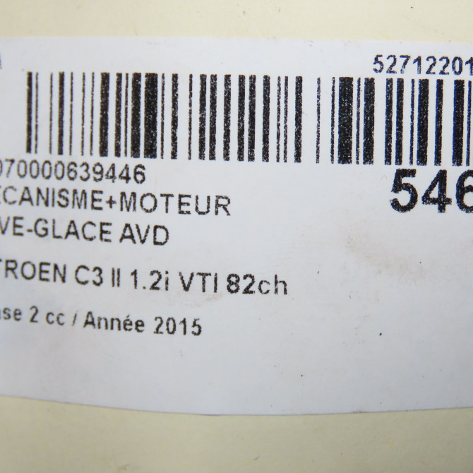 Mecanisme + moteur lève-glace avant droit occasion CITROEN C3 II Phase 2 03-2013->12-2016 1.2i VTI 82ch 9802617380 5
