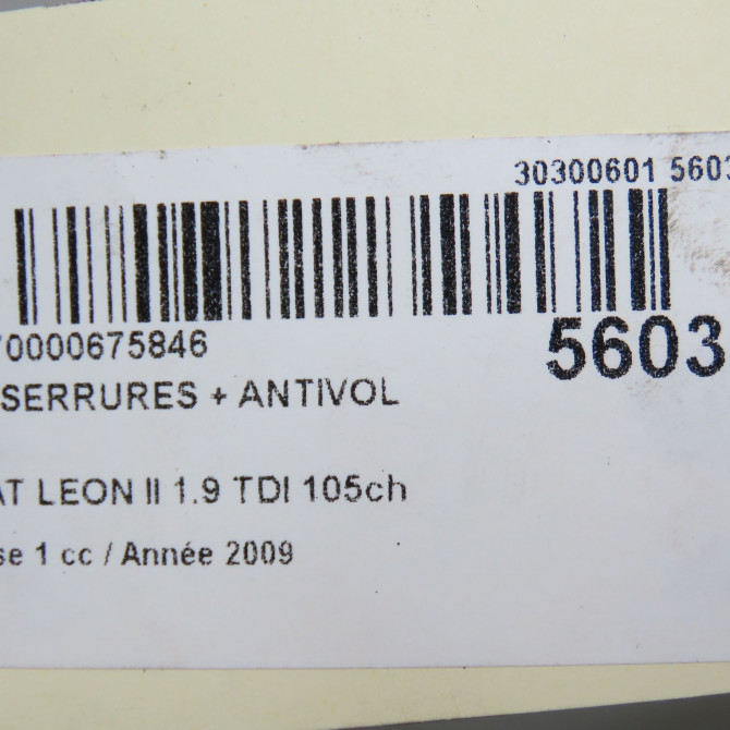 Kit serrures + antivol occasion SEAT LEON II Phase 1 09-2005->05-2009 1.9 TDI 105ch 5
