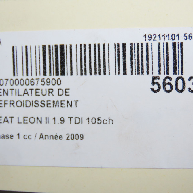 Ventilateur de refroidissement occasion SEAT LEON II Phase 1 09-2005->05-2009 1.9 TDI 105ch 6