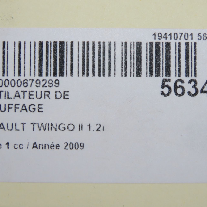 Ventilateur de chauffage occasion RENAULT TWINGO II Phase 1 06-2007->11-2011 1.2i 60ch 7