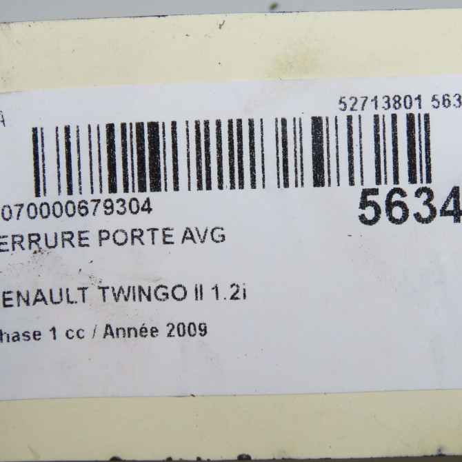 Serrure porte avg occasion RENAULT TWINGO II Phase 1 06-2007->11-2011 1.2i 60ch 7