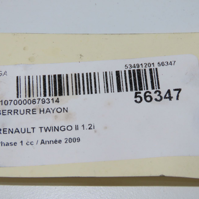 Serrure hayon occasion RENAULT TWINGO II Phase 1 06-2007->11-2011 1.2i 60ch 5