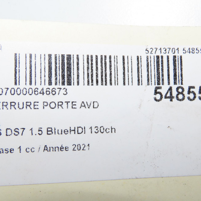 Serrure porte avd occasion DS 146 Phase 1 04-1995->04-1999 1.5 BlueHDI 130ch 9820531180 7