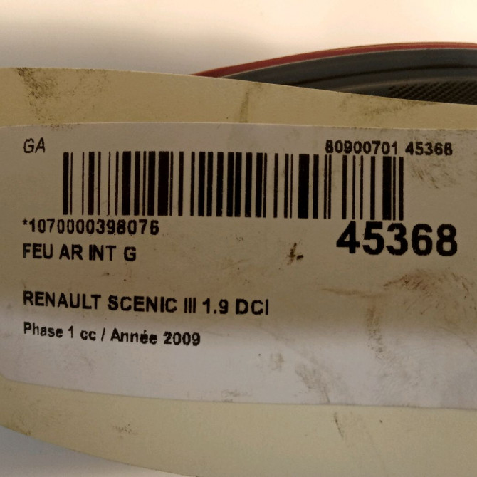 Feu arrière interieur gauche occasion RENAULT SCENIC III Phase 1 04-2009->11-2011 1.9 DCI 130ch 265550018R 4