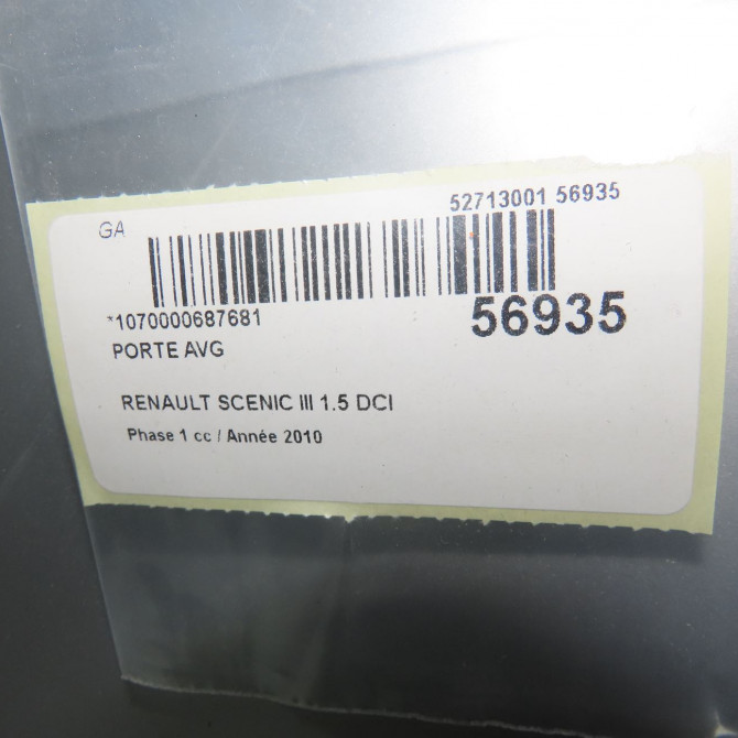 Porte avant gauche occasion RENAULT SCENIC III Phase 1 04-2009->11-2011 1.5 DCI 105ch 801014883R 6