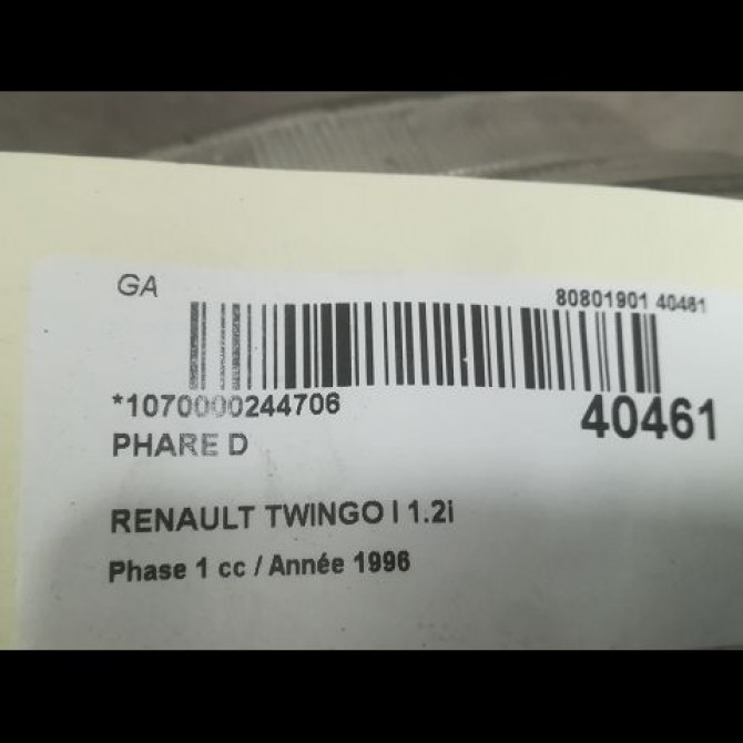 Phare droit occasion RENAULT TWINGO I Phase 1 04-1993->08-1998 1.2i 55ch 7701040499 3