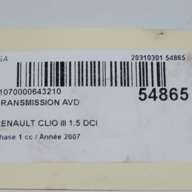 Transmission avant droite occasion RENAULT CLIO III Phase 1 09-2005->03-2009 1.5 DCI 85ch 8200618111 5