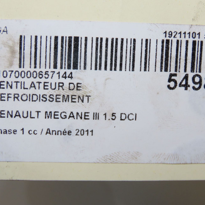 Ventilateur de refroidissement occasion RENAULT MEGANE III Phase 1 11-2008->01-2012 1.5 DCI 110ch 214810898R 6