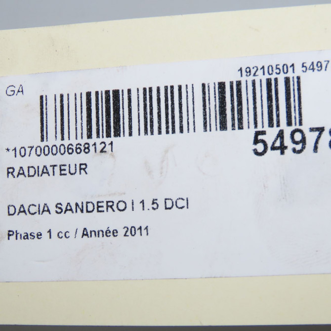 Radiateur occasion DACIA SANDERO I Phase 1 06-2008->10-2012 1.5 DCI 90ch 214100598R 4