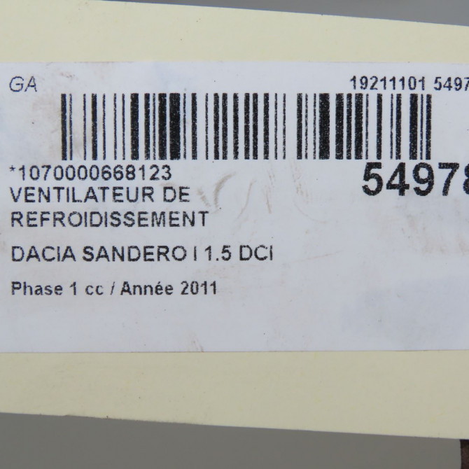 Ventilateur de refroidissement occasion DACIA SANDERO I Phase 1 06-2008->10-2012 1.5 DCI 90ch 214814342R 8