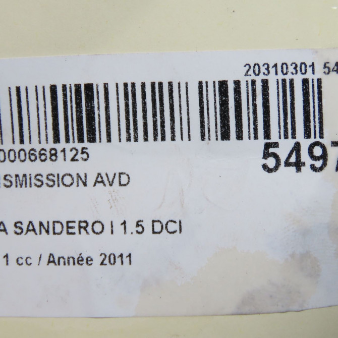 Transmission avant droite occasion DACIA SANDERO I Phase 1 06-2008->10-2012 1.5 DCI 90ch 391006331R 6