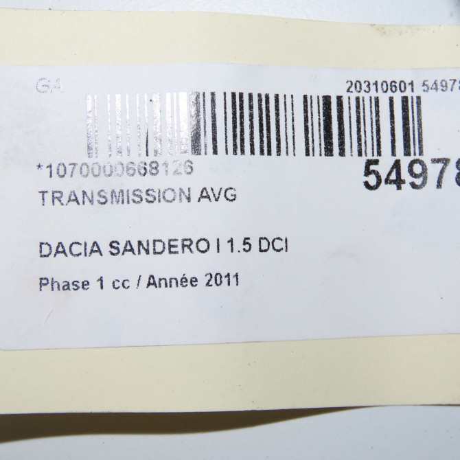 Transmission avant gauche occasion DACIA SANDERO I Phase 1 06-2008->10-2012 1.5 DCI 90ch 391015451R 6