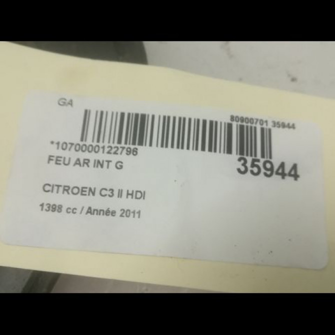 Feu arrière interieur gauche occasion CITROEN C3 II Phase 1 11-2009->02-2013 1.4 HDi 70ch 6350JC 3