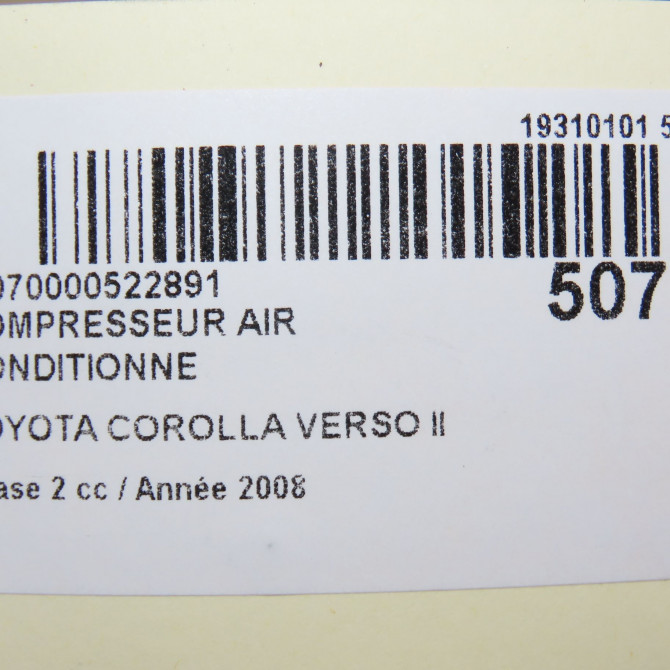 Compresseur air conditionne occasion TOYOTA COROLLA VERSO II phase 2 06-2007->05-2009 2.2D 136ch 8831005120 8