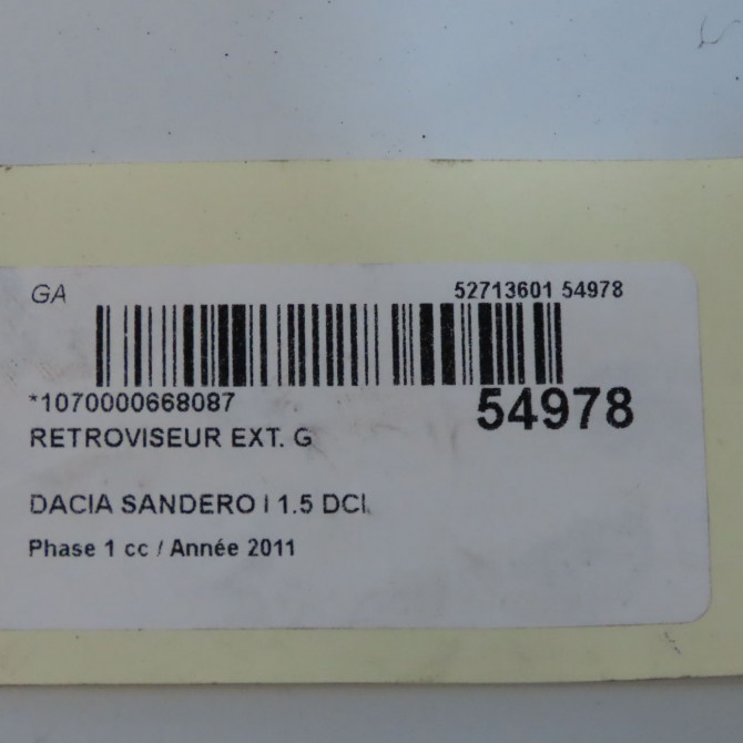 Retroviseur exterieur gauche occasion DACIA SANDERO I Phase 1 06-2008->10-2012 1.5 DCI 90ch 963025583R 5