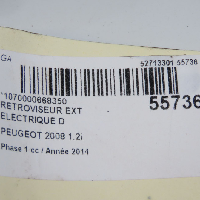 Retroviseur exterieur electrique droit occasion PEUGEOT 2008 Phase 1 01-2013->... 1.2i PURETECH 110ch 1611240980 6