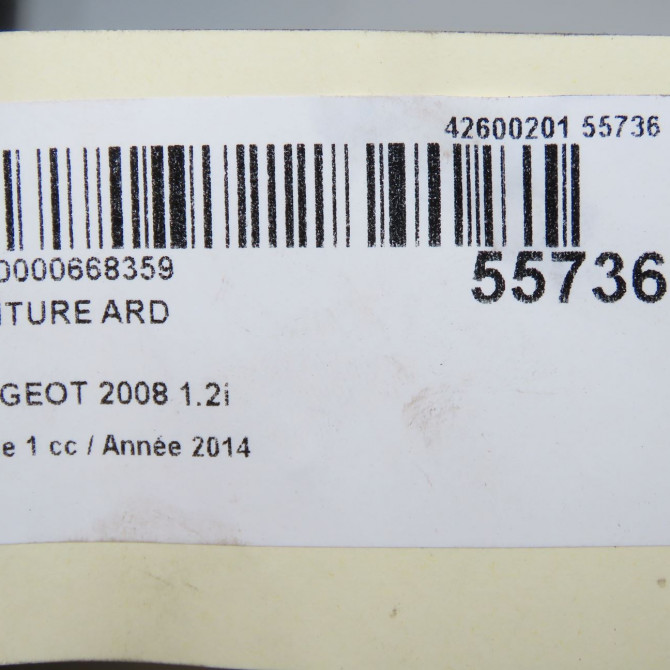 Ceinture arrière droite occasion PEUGEOT 2008 Phase 1 01-2013->... 1.2i PURETECH 110ch 7