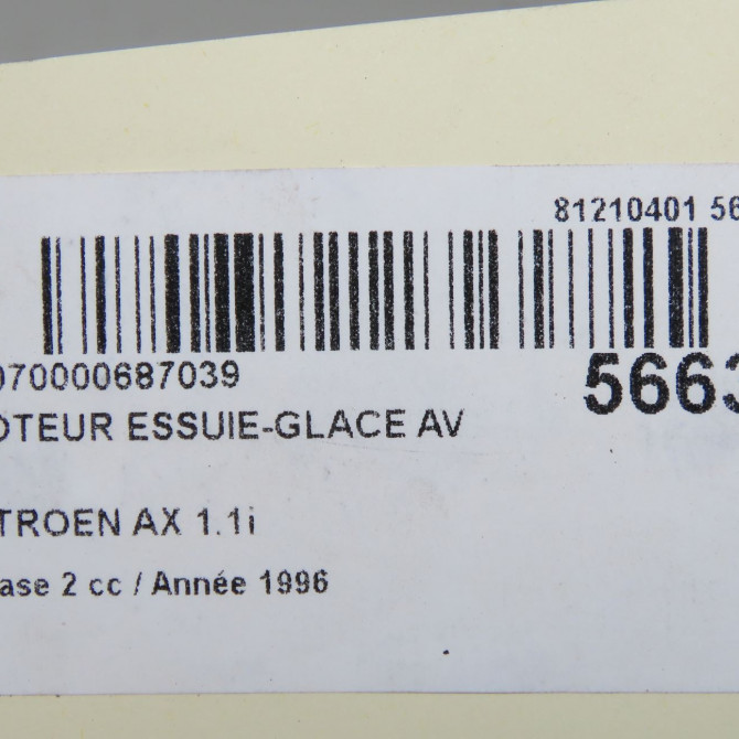 Moteur essuie-glace avant occasion CITROEN AX Phase 2 07-1991->06-1998 1.1i 95646225 6