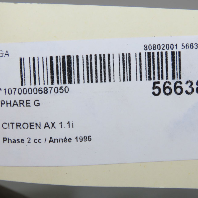Phare gauche occasion CITROEN AX Phase 2 07-1991->06-1998 1.1i 95625002 6