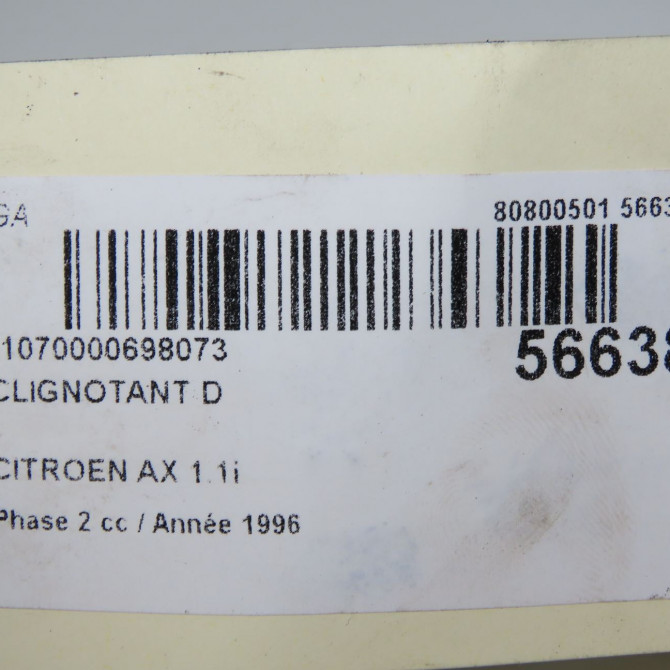 Clignotant droit occasion CITROEN AX Phase 2 07-1991->06-1998 1.1i 95659636 6