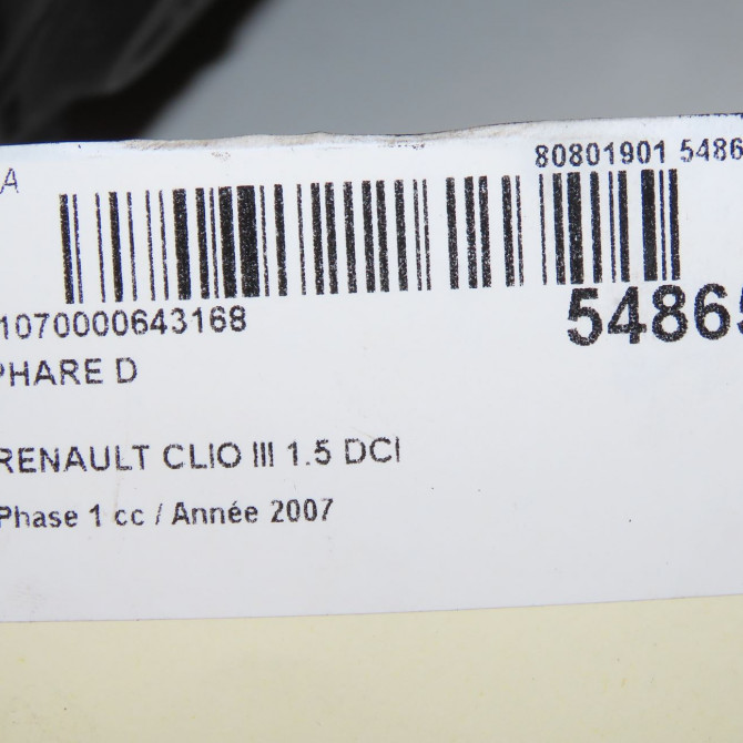 Phare droit occasion RENAULT CLIO III Phase 1 09-2005->03-2009 1.5 DCI 85ch 260100203R 6