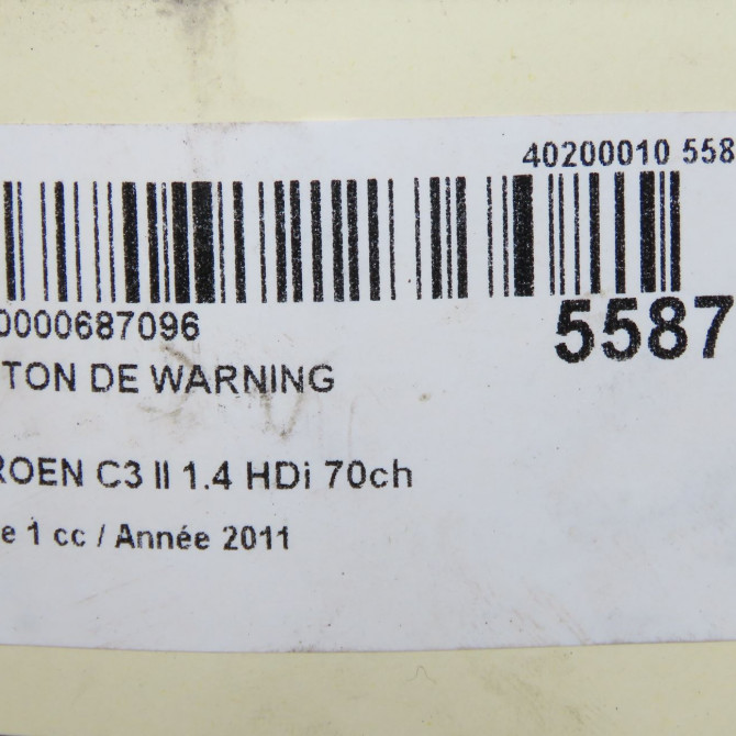 Bouton de warning occasion CITROEN C3 II Phase 1 11-2009->02-2013 1.4 HDi 70ch 6490CY 5