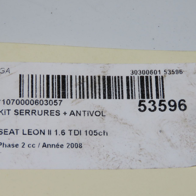 Kit serrures + antivol occasion SEAT LEON II Phase 2 05-2009->09-2012 1.6 TDI 105ch 7