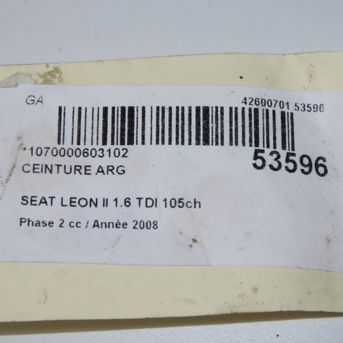 Ceinture arrière gauche occasion SEAT LEON II Phase 2 05-2009->09-2012 1.6 TDI 105ch 1P0857805DRAA 5
