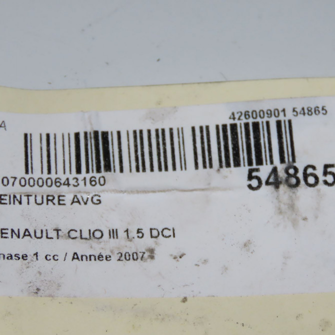 Ceinture avant gauche occasion RENAULT CLIO III Phase 1 09-2005->03-2009 1.5 DCI 85ch 8200683928 6