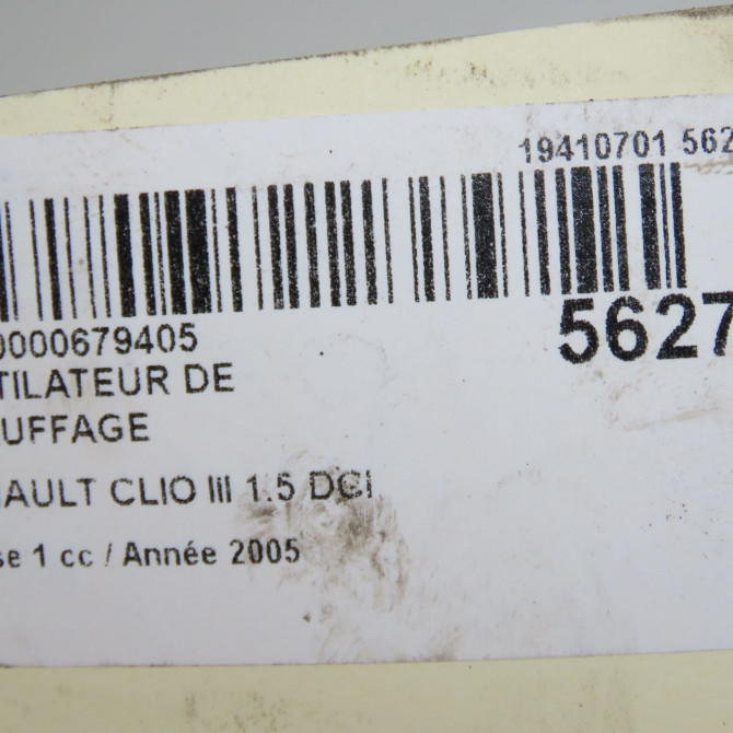 Ventilateur de chauffage occasion RENAULT CLIO III Phase 1 09-2005->03-2009 1.5 DCI 70ch 7701062226 8