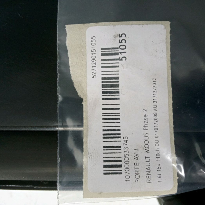 Porte avant droite occasion RENAULT MODUS Phase 2 01-2008->12-2012 1.6i 16v 110ch 801003308R 3