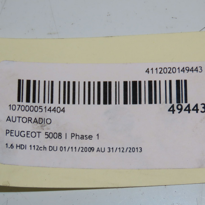 Autoradio occasion PEUGEOT 5008 I Phase 1 11-2009->12-2013 1.6 HDI 112ch 6579NQ 6
