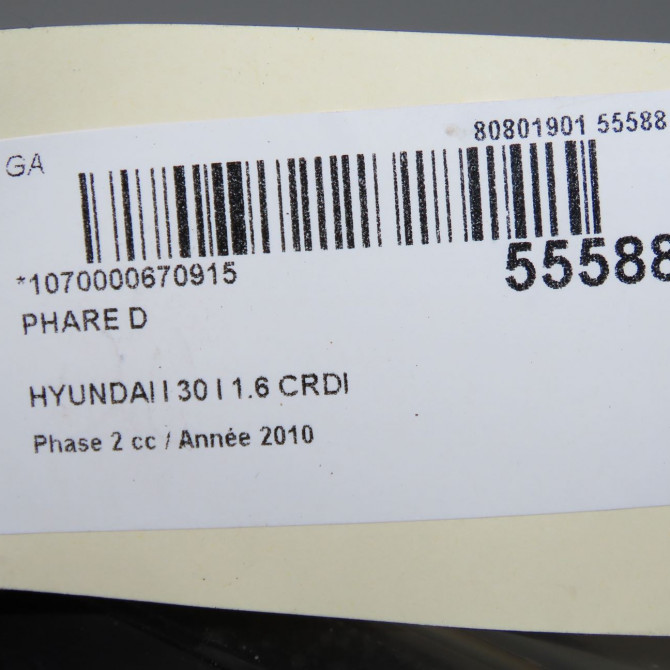 Phare droit occasion HYUNDAI I 30 I Phase 2 07-2010->05-2012 1.6 CRDI 115ch 921022R000 6