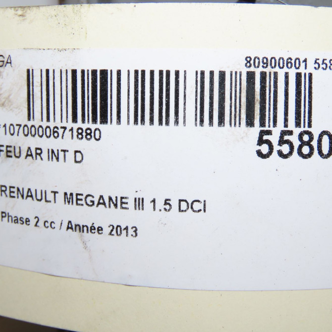 Feu arrière intérieur droit occasion RENAULT MEGANE III Phase 2 01-2012->06-2014 1.5 DCI 110ch 265500009R 6