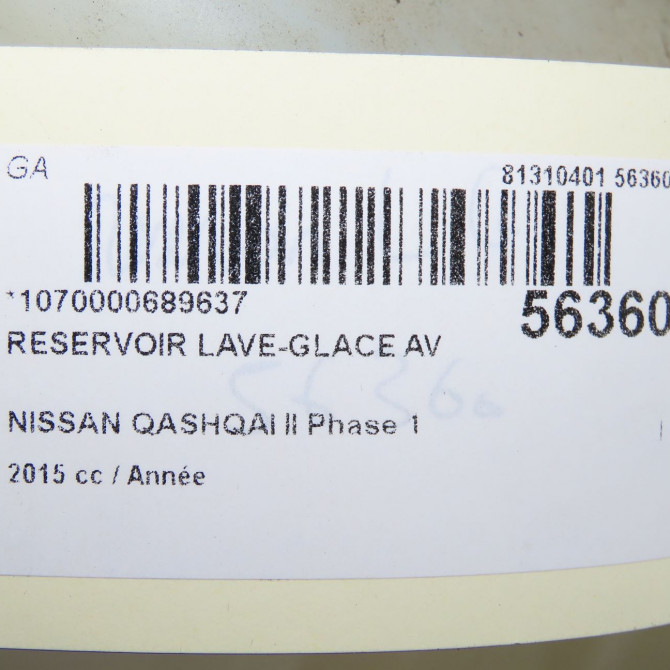 Reservoir lave-glace avant occasion NISSAN QASHQAI II Phase 1 02-2014->... 289104EA0A 5